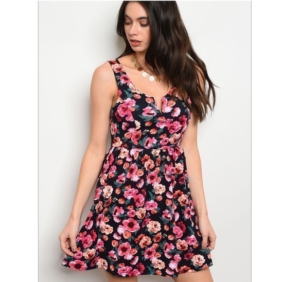Navy / Pink  Floral Dress - Picture 1 of 2